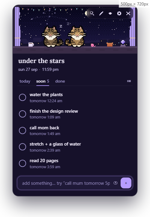 Katto's list under a night sky